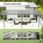 Outsunny 12 ft x 20 ft Outdoor Pergola, Wood Gazebo Grape Trellis with Stable Structure for Climbing Plant Support, Gray - Image 4