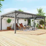 Outsunny 12' x 20' Outdoor Wooden Pergola, Grape Vine Gazebo with Concrete Anchors for Garden, Patio, Backyard, Deck, Gray - Image 2