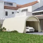 Outsunny 12' x 23.6' Heavy-Duty Carport, UPF50+ Portable Garage Car Canopy Tent with Galvanized Frame, Large Door, Beige - Image 2