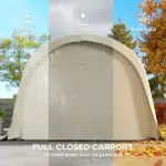 Outsunny 12' x 23.6' Heavy-Duty Carport, UPF50+ Portable Garage Car Canopy Tent with Galvanized Frame, Large Door, Beige - Image 4