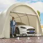 Outsunny 12' x 23.6' Heavy-Duty Carport, UPF50+ Portable Garage Car Canopy Tent with Galvanized Frame, Large Door, Beige - Image 6