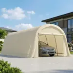 Outsunny 12' x 23.6' Heavy-Duty Carport, UPF50+ Portable Garage Car Canopy Tent with Galvanized Frame, Large Door, Beige - Image 8