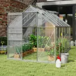 Outsunny 12' x 6' Aluminum Greenhouse, Polycarbonate Walk-in Garden Greenhouse Kit with Adjustable Roof Vent, Rain Gutter and Sliding Door, Silver - Image 2