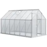 Outsunny 12' x 6' Aluminum Greenhouse, Polycarbonate Walk-in Garden Greenhouse Kit with Adjustable Roof Vent, Rain Gutter and Sliding Door, Silver