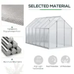 Outsunny 12' x 6' Aluminum Greenhouse, Polycarbonate Walk-in Garden Greenhouse Kit with Adjustable Roof Vent, Rain Gutter and Sliding Door, Silver - Image 4