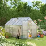 Outsunny 12' x 6' Aluminum Greenhouse, Polycarbonate Walk-in Garden Greenhouse Kit with Adjustable Roof Vent, Rain Gutter and Sliding Door, Silver - Image 9