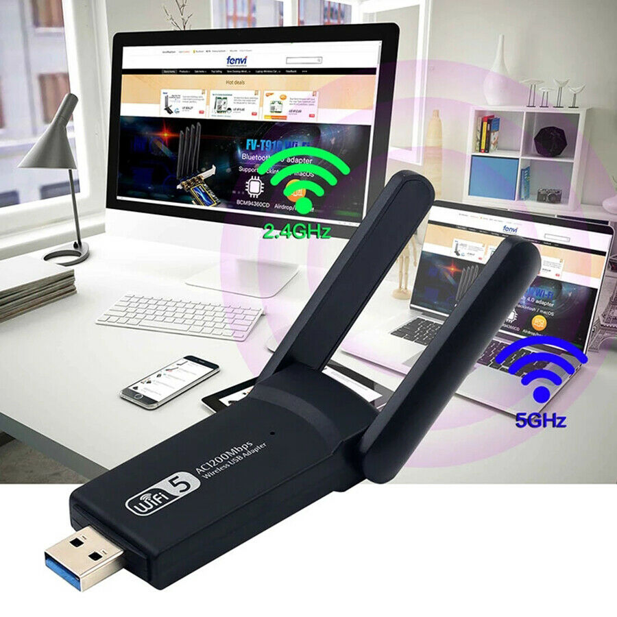 AC1200 Dual Band USB 3.0 WiFi Adapter with Dual Antennas