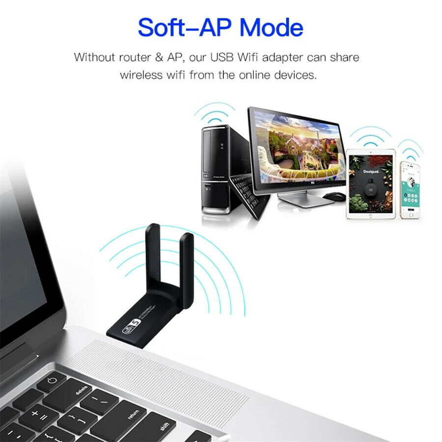 AC1200 Dual Band USB 3.0 WiFi Adapter with Dual Antennas