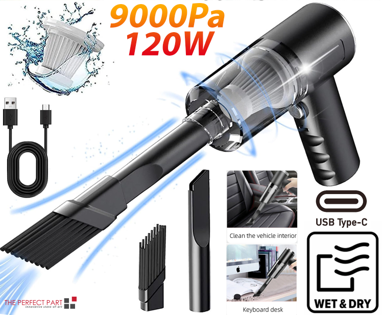 120W Mini Cordless Car Vacuum with 9000Pa Suction and Washable HEPA Filter
