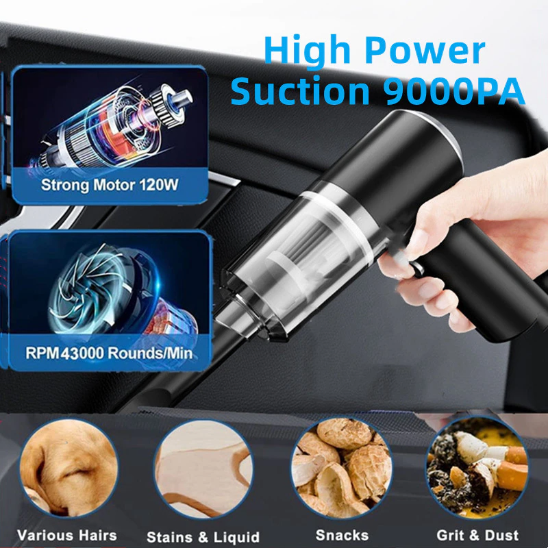 120W Mini Cordless Car Vacuum with 9000Pa Suction and Washable HEPA Filter