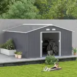 Outsunny 12.6 ft x 11 ft Metal Storage Shed, Garden Tool House with Double Sliding Doors, 4 Air Vents for Backyard, Patio and Lawn, Dark Gray - Image 11