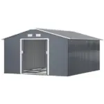 Outsunny 12.6 ft x 11 ft Metal Storage Shed, Garden Tool House with Double Sliding Doors, 4 Air Vents for Backyard, Patio and Lawn, Dark Gray