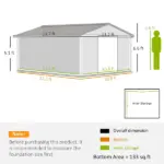 Outsunny 12.6 ft x 11 ft Metal Storage Shed, Garden Tool House with Double Sliding Doors, 4 Air Vents for Backyard, Patio and Lawn, Dark Gray - Image 3
