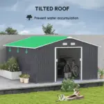 Outsunny 12.6 ft x 11 ft Metal Storage Shed, Garden Tool House with Double Sliding Doors, 4 Air Vents for Backyard, Patio and Lawn, Dark Gray - Image 4