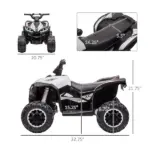 12V Electric Kids ATV Quad Car with Forward and Backward Function, Music, 4-Wheeler Ride-On Car for Toddlers, White - Image 3