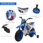 Aosom 12V Electric Motorbike for Kids Battery-Powered Motorcycle Ride-On Toy with Charging Battery Training Wheels Blue - Image 6
