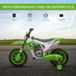 Aosom 12V Electric Motorcycle for Kids Battery-Powered Ride-On Off-road Street Bike with Charging Battery Training Wheels Green - Image 4