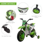 Aosom 12V Electric Motorcycle for Kids Battery-Powered Ride-On Off-road Street Bike with Charging Battery Training Wheels Green - Image 6