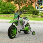 Aosom 12V Electric Motorcycle for Kids Battery-Powered Ride-On Off-road Street Bike with Charging Battery Training Wheels Green - Image 10