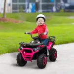 Qaba 12V Kids ATV, 4 Wheeler Quad with 4 Spring Suspension Wheels, LED Lights, Music USB, Pink - Image 2