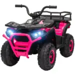 Qaba 12V Kids ATV, 4 Wheeler Quad with 4 Spring Suspension Wheels, LED Lights, Music USB, Pink