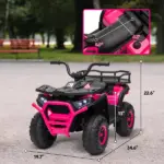 Qaba 12V Kids ATV, 4 Wheeler Quad with 4 Spring Suspension Wheels, LED Lights, Music USB, Pink - Image 3