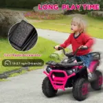 Qaba 12V Kids ATV, 4 Wheeler Quad with 4 Spring Suspension Wheels, LED Lights, Music USB, Pink - Image 6
