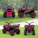 Qaba 12V Kids ATV, 4 Wheeler Quad with 4 Spring Suspension Wheels, LED Lights, Music USB, Pink - Image 8