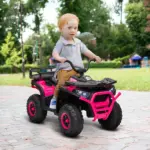 Qaba 12V Kids ATV, 4 Wheeler Quad with 4 Spring Suspension Wheels, LED Lights, Music USB, Pink - Image 10