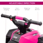 12V Kids ATV Quad Car with Forward and Backward Function, Wear-Resistant Wheels, Music, for Toddlers 3-5 Years Old, Pink - Image 6