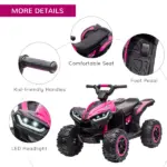 12V Kids ATV Quad Car with Forward and Backward Function, Wear-Resistant Wheels, Music, for Toddlers 3-5 Years Old, Pink - Image 7