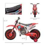 Aosom 12V Kids Electric Motorcycle Dirt Bike Battery-Powered Ride-On Off-road Street Bike Charging Battery Training Wheels Red - Image 3