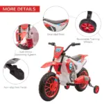 Aosom 12V Kids Electric Motorcycle Dirt Bike Battery-Powered Ride-On Off-road Street Bike Charging Battery Training Wheels Red - Image 6