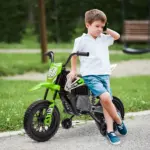 Qaba 12V Kids Electric Motorcycle with Twist Grip Throttle Training Wheels, Rear Suspension, Music for Aged 3-6 Years, Green - Image 2