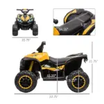12V Quad ATV for Kids Yellow Dual Motors LED Lights Music Suspension System Ride On Car for 3-5 Years - Image 3