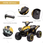 12V Quad ATV for Kids Yellow Dual Motors LED Lights Music Suspension System Ride On Car for 3-5 Years - Image 6