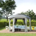 12x12 Canopy Gazebo, Double Roof and Netting Curtains, Zippered Doors, Gray - Image 2