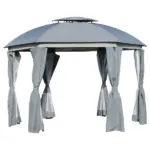 12x12 Canopy Gazebo, Double Roof and Netting Curtains, Zippered Doors, Gray - Image 11