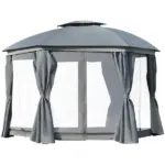 12x12 Canopy Gazebo, Double Roof and Netting Curtains, Zippered Doors, Gray