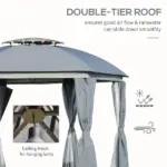 12x12 Canopy Gazebo, Double Roof and Netting Curtains, Zippered Doors, Gray - Image 4