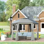 12x12 Canopy Gazebo, Double Roof and Netting Curtains, Zippered Doors, Gray - Image 10
