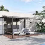 Outsunny 13' x 10' Outdoor Pergola Gazebo, Steel Patio Canopy with Weather-Resistant Fabric and Drainage Holes, Gray - Image 2