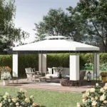 Outsunny 13 ft x 10 ft Patio Gazebo Outdoor Canopy Shelter with Double Vented Roof, Steel Frame for Lawn Backyard and Deck, Cream White - Image 2