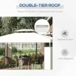 Outsunny 13 ft x 10 ft Patio Gazebo Outdoor Canopy Shelter with Double Vented Roof, Steel Frame for Lawn Backyard and Deck, Cream White - Image 4