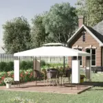 Outsunny 13 ft x 10 ft Patio Gazebo Outdoor Canopy Shelter with Double Vented Roof, Steel Frame for Lawn Backyard and Deck, Cream White - Image 8