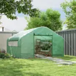 Outsunny 13' x 10' x 6.5' Tunnel Greenhouse Hoop House with Upgraded Galvanized Steel Frame and Large Windows, Green - Image 2