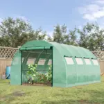 13 x 10 ft Walk In Tunnel Greenhouse with 2 Doors and 10 Mesh Windows, Green - Image 2