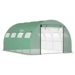 13 x 10 ft Walk In Tunnel Greenhouse with 2 Doors and 10 Mesh Windows, Green