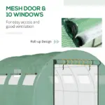 13 x 10 ft Walk In Tunnel Greenhouse with 2 Doors and 10 Mesh Windows, Green - Image 4