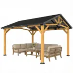 Outsunny 13 ft x 11 ft Hardtop Gazebo Canopy with Galvanised Metal Roof, Fir Wood Frame and Central Hook for Patio, Black Gray - Image 11